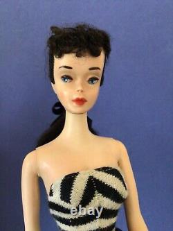 Vintage #3 Brunette Ponytail Barbie. Brown Eyeliner. In Box With Stand