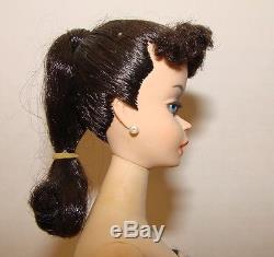 Vintage #3 Brunette Ponytail Barbie, Brown Liner, Nipples, exc/NM