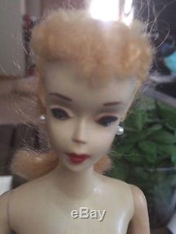 Vintage #3 Brunette Ponytail Barbie Doll Solid Body Brown Eyeliner