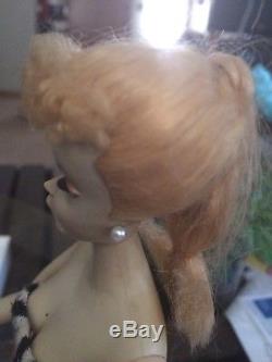 Vintage #3 Brunette Ponytail Barbie Doll Solid Body Brown Eyeliner
