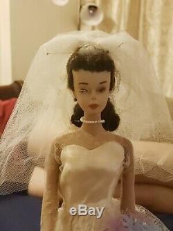 Vintage #3 Brunette Ponytail Barbie ORIGINAL with wedding dress and swimsuit