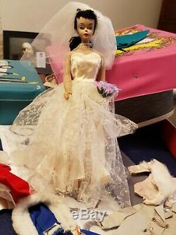 Vintage #3 Brunette Ponytail Barbie ORIGINAL with wedding dress and swimsuit