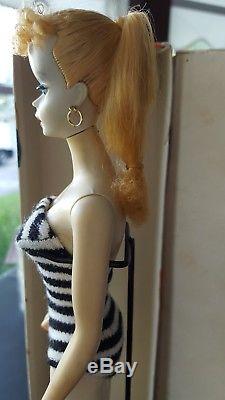 Vintage #3 ponytail Barbie Doll with Blue eyeliner original box & rare foot stamp