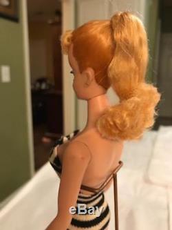 Vintage #4 Barbie Doll Blond Ponytail Solid Heavy T. M. Body Blue Eyeliner