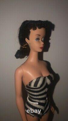 Vintage #4 Brunette Ponytail Barbie With Stand and Vintage Outfit Lot