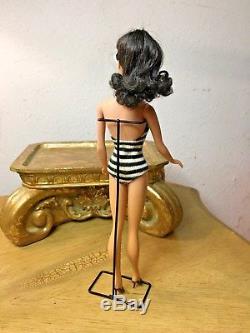 Vintage #4 Ponytail Brunette Barbie Doll Solid Body Flocked Head Poodle Bangs