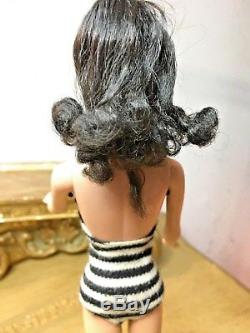 Vintage #4 Ponytail Brunette Barbie Doll Solid Body Flocked Head Poodle Bangs