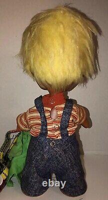 Vintage 60s KAMAR POCKY 14 Boy Doll Poseable Denim Plaid Teardrop Eyes RARE HTF