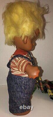 Vintage 60s KAMAR POCKY 14 Boy Doll Poseable Denim Plaid Teardrop Eyes RARE HTF