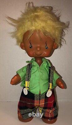 Vintage 60s KAMAR POCKY 14 Boy Doll Poseable Denim Plaid Teardrop Eyes RARE HTF