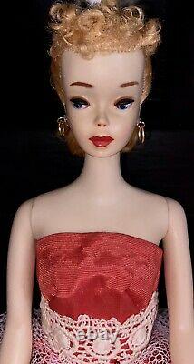 Vintage All Original Vintage Barbie #3 With Blond Ponytail Brown Eyeshadow Dress