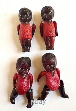 Vintage Antique Celluloid Black Jointed Baby Dolls Lot of 4