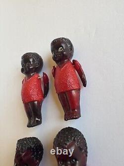 Vintage Antique Celluloid Black Jointed Baby Dolls Lot of 4
