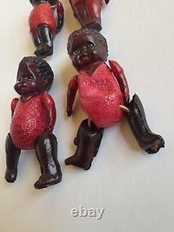 Vintage Antique Celluloid Black Jointed Baby Dolls Lot of 4
