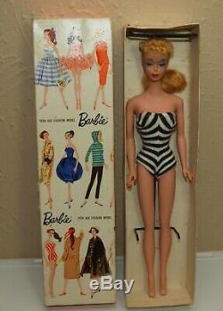 Vintage BARBIE #4 PONYTAIL with Box Stand Swimsuit Shoes HIGH COLOR Beauty