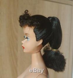 Vintage BARBIE Brunette Ponytail #4 Solid Body Original Stand New Box (1960) #85