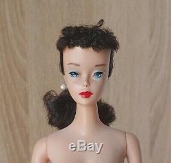 Vintage BARBIE Brunette Ponytail #4 Solid Body Original Stand New Box (1960) #85