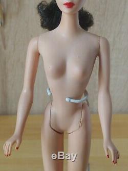 Vintage BARBIE Brunette Ponytail #4 Solid Body Original Stand New Box (1960) #85