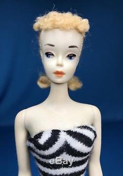 Vintage BLONDE #3 Ponytail Barbie Brown Eyeliner Zebra Swimsuit RARE Orange Lips