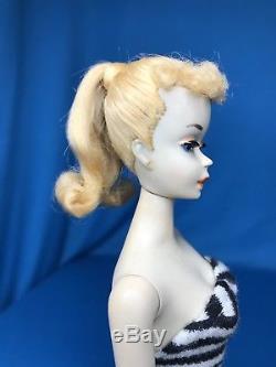Vintage BLONDE #3 Ponytail Barbie Brown Eyeliner Zebra Swimsuit RARE Orange Lips