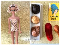 Vintage Barbie 1963 Fashion Queen Original 3 Wigs/2 color&curl wigs/curlers