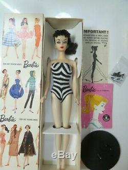 Vintage Barbie #1 TM brunette ponytail 1959 R box, Repro stand