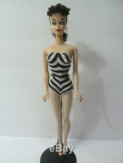 Vintage Barbie #1 TM brunette ponytail 1959 R box, Repro stand