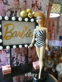 Vintage Barbie #1 blond ponytail 1959, Box, Stand