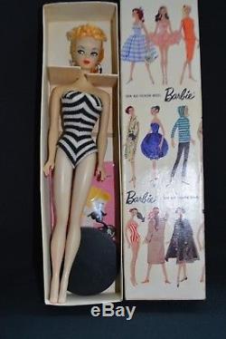 Vintage Barbie 2 Blonde Ponytail Doll / 1958 Mattel / 3 BOX, STAND AND BOOKLET