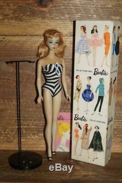 Vintage Barbie #2 Ponytail RARE STRAWBERRY HAIR R box, Booklet & TM Stand +