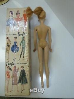 Vintage Barbie #2 blond ponytail TM Box, TM Stand