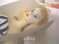 Vintage Barbie #3 Blonde Ponytail-shoes-swimsuit-sunglasses-box-stand-mib