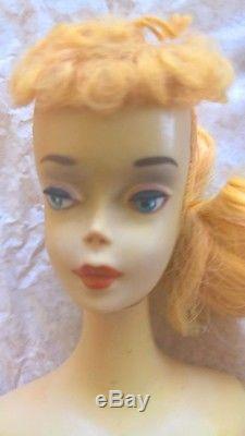 Vintage Barbie Blonde Ponytail #3 Brown eye liner, Box & accessories shown, Mattel