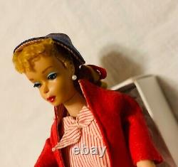 Vintage Barbie Blonde Ponytail #, Marked suit, Blue eye liner, no green ears