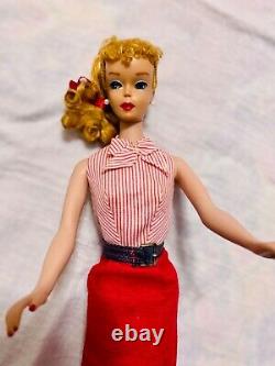 Vintage Barbie Blonde Ponytail #, Marked suit, Blue eye liner, no green ears