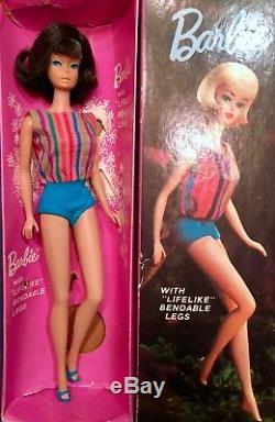 Vintage Barbie Brunette Side-Part American Girl, Box Rare Factory Variation