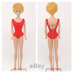 Vintage Barbie Bubblecut Platinum Blonde Red Helenca Swimsuit, Glasses, Tag