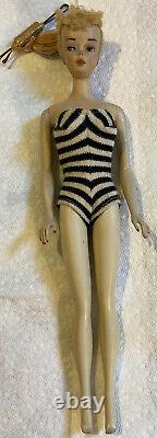 Vintage Barbie Doll #3 Ponytail Blonde Hair Brown Eyeliner Grey Eyeshadow Pale