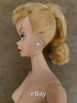 Vintage Barbie Doll #4 Blonde Ponytail Body T. M. Near Mint Free Ship & Stand