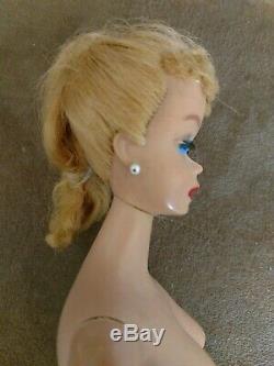 Vintage Barbie Doll #4 Blonde Ponytail Body T. M. Near Mint Free Ship & Stand