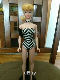 Vintage Barbie Doll #5 Ponytail Blonde Perfect & Gorgeous! Free Stand