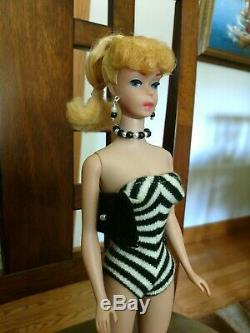 Vintage Barbie Doll #5 Ponytail Blonde Perfect & Gorgeous! Free Stand