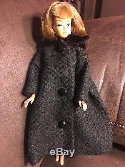 Vintage Barbie Doll American Girl Long Hair Medium Color Black Wool Fur Coat