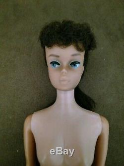 Vintage Barbie Doll Brunette Ponytail #5 Gorgeous Free Black Metal Stand