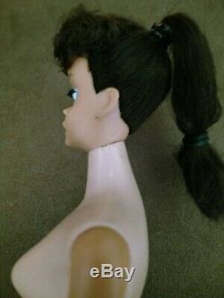 Vintage Barbie Doll Brunette Ponytail #5 Gorgeous Free Black Metal Stand