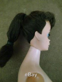 Vintage Barbie Doll Brunette Ponytail #5 Gorgeous Free Black Metal Stand