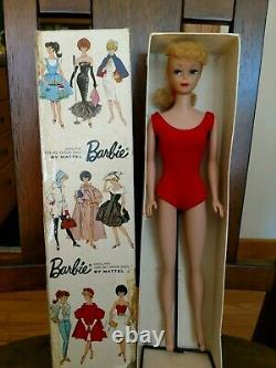 Vintage Barbie Doll Lemon Blonde Ponytail #5 Orig Box & Stand! Beautiful