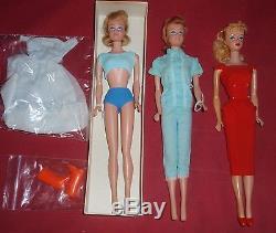 Vintage Barbie Doll Lot 5 Dolls With Cases & Clothing NICE 1963 Ken Midge Skipper