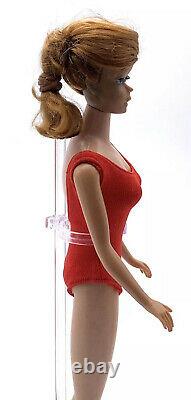 Vintage Barbie Doll With Swirl Ponytail & Red Swimsuit Outfit Red Titian Hair