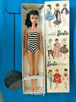 Vintage Barbie Gorgeous Brunette #4 Ponytail withOrig suit, Stand